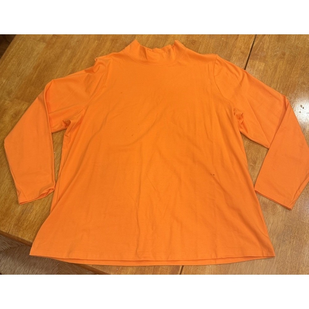 D & CO. Orange Mock Neck Long Sleeve Pullover Tee Size 1X Cotton Fall